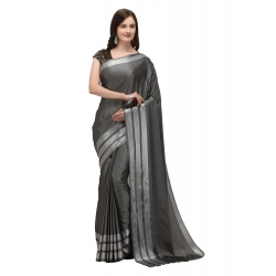 Generic Women's Satin Silk Saree with Blouse (Grey, 5-6 Mtrs)