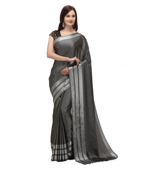 Generic Women's Satin Silk Saree with Blouse (Grey, 5-6 Mtrs)