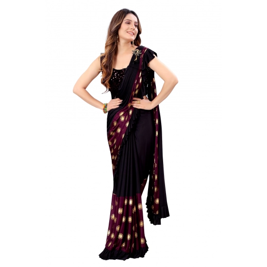 Generic Women's Lycra Blend Saree with Blouse (Wine, 5-6 Mtrs) Generic Women's Lycra Blend Saree with Blouse (Wine, 5-6 Mtrs)