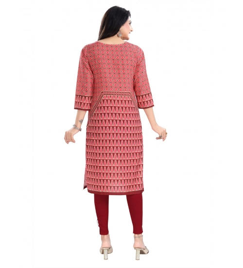 Generic Women's 3/4th Sleeve Cotton Blend Tunic Long Kurti (Pink)