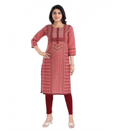 Generic Women's 3/4th Sleeve Cotton Blend Tunic Long Kurti (Pink)