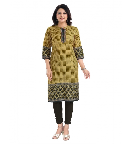 Generic Women's 3/4th Sleeve Cotton Blend Tunic Long Kurti (Yellow)