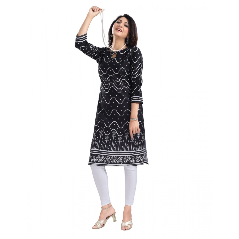 Generic Women's 3/4th Sleeve Cotton Blend Tunic Long Kurti (Black)