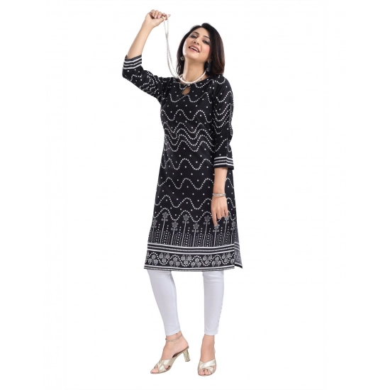 Generic Women's 3/4th Sleeve Cotton Blend Tunic Long Kurti (Black) Generic Women's 3/4th Sleeve Cotton Blend Tunic Long Kurti (Black)