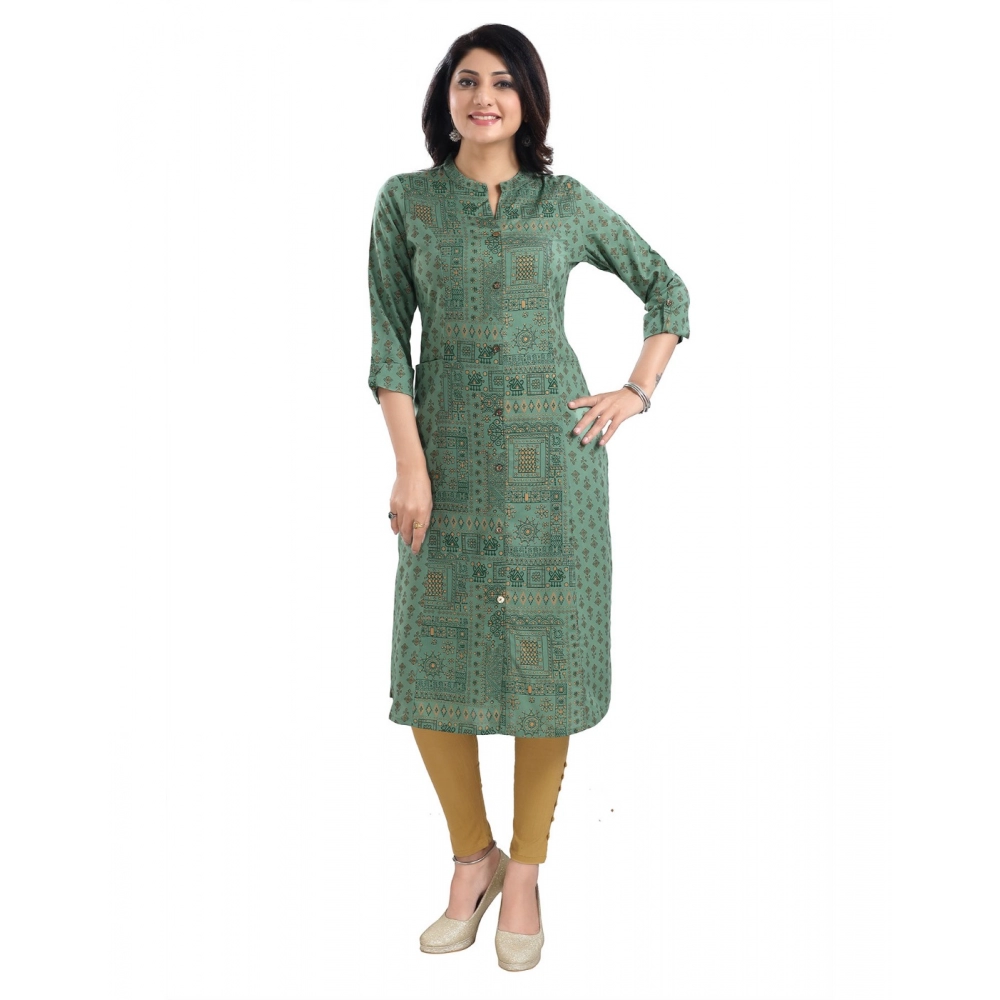 Generic Women's 3/4th Sleeve Viscose Tunic Long Kurti (Green)