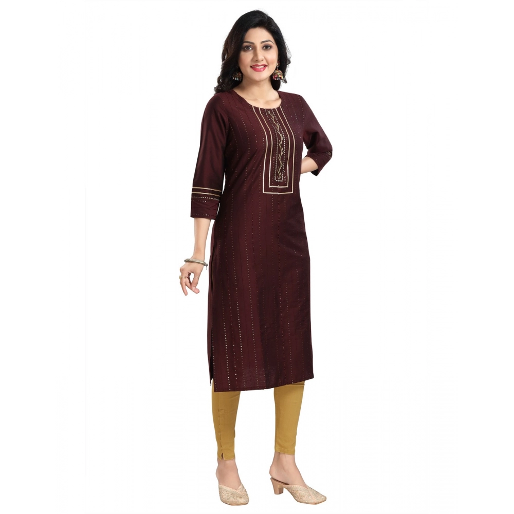 Generic Women's 3/4th Sleeve Silk Blend Tunic Long Kurti (Brown)