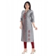 Generic Women's 3/4th Sleeve Silk Blend Tunic Long Kurti (Grey)