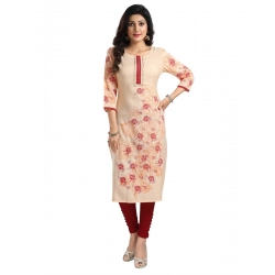 Generic Women's 3/4th Sleeve Viscose Blend Tunic Long Kurti (Pink)