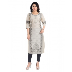 Generic Women's 3/4th Sleeve Silk Blend Tunic Long Kurti (Beige)