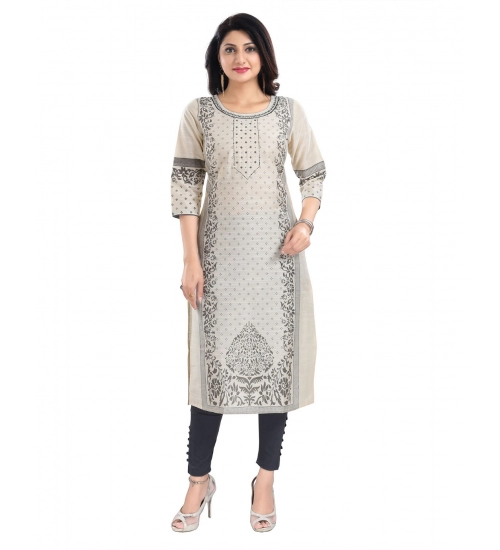Generic Women's 3/4th Sleeve Silk Blend Tunic Long Kurti (Beige)