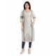 Generic Women's 3/4th Sleeve Silk Blend Tunic Long Kurti (Beige)