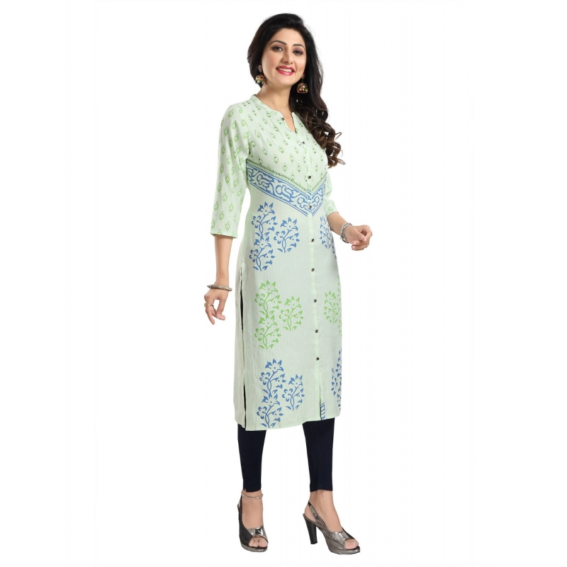 Women's 3/4th Sleeve Viscose Blend Tunic Long Kurti (Green) Women's 3/4th Sleeve Viscose Blend Tunic Long Kurti (Green)