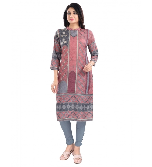 Generic Women's 3/4th Sleeve Masleen Tunic Long Kurti (Coral)