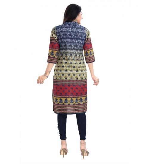 Generic Women's 3/4th Sleeve Cotton Blend Tunic Long Kurti (Multicolor)