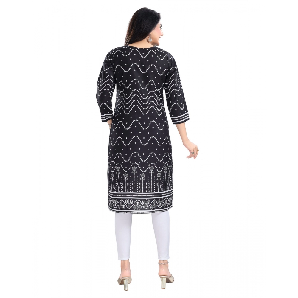 Generic Women's 3/4th Sleeve Cotton Blend Tunic Long Kurti (Black)