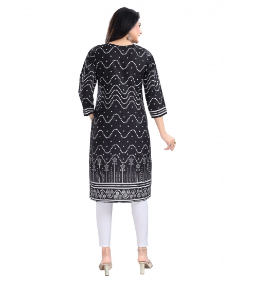 Generic Women's 3/4th Sleeve Cotton Blend Tunic Long Kurti (Black)
