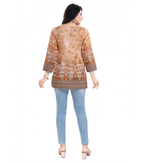 Generic Women's 3/4th Sleeve Faux Crepe Tunic Short Top (Light Brown)