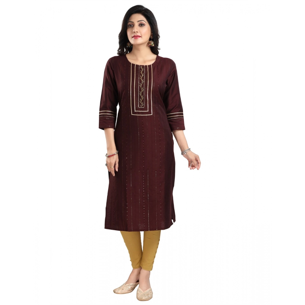 Generic Women's 3/4th Sleeve Silk Blend Tunic Long Kurti (Brown)