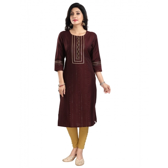 Generic Women's 3/4th Sleeve Silk Blend Tunic Long Kurti (Brown) Generic Women's 3/4th Sleeve Silk Blend Tunic Long Kurti (Brown)