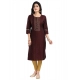 Generic Women's 3/4th Sleeve Silk Blend Tunic Long Kurti (Brown)