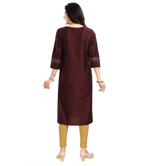 Generic Women's 3/4th Sleeve Silk Blend Tunic Long Kurti (Brown)