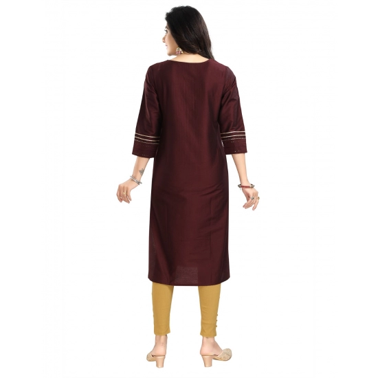 Generic Women's 3/4th Sleeve Silk Blend Tunic Long Kurti (Brown) Generic Women's 3/4th Sleeve Silk Blend Tunic Long Kurti (Brown)
