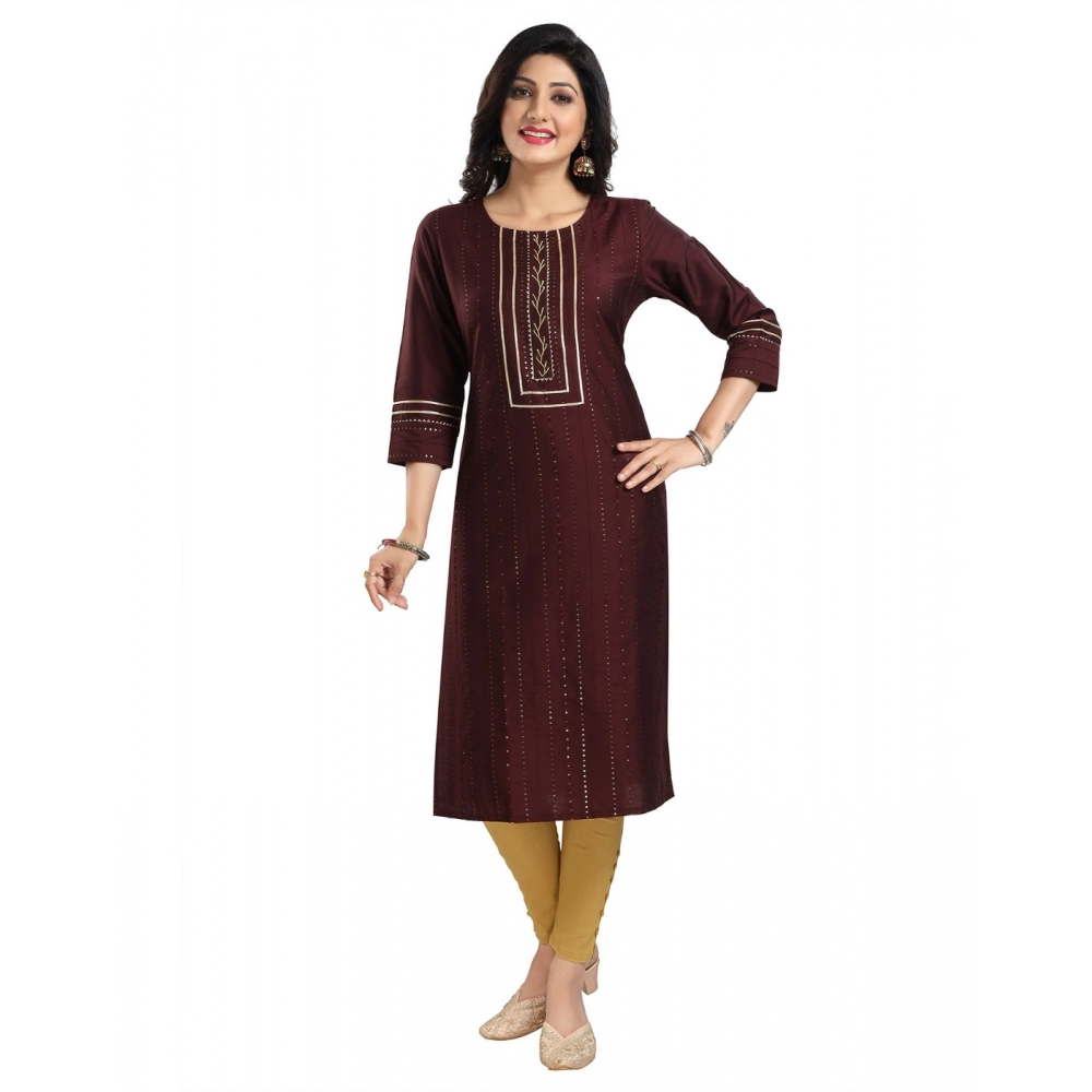 Generic Women's 3/4th Sleeve Silk Blend Tunic Long Kurti (Brown)