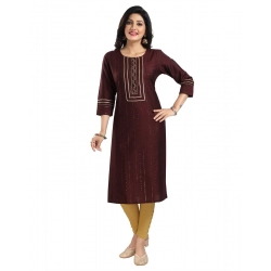 Generic Women's 3/4th Sleeve Silk Blend Tunic Long Kurti (Brown)