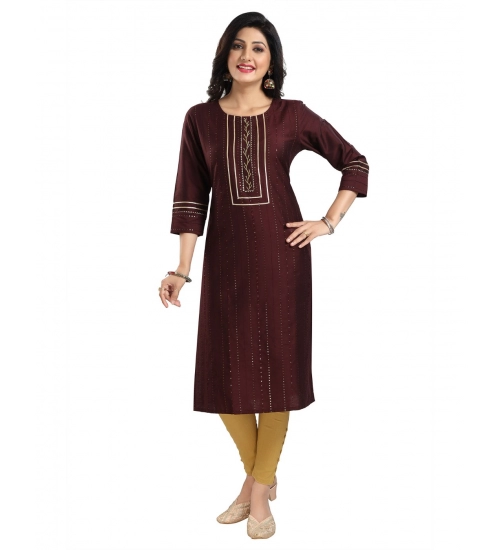 Generic Women's 3/4th Sleeve Silk Blend Tunic Long Kurti (Brown)