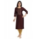 Generic Women's 3/4th Sleeve Silk Blend Tunic Long Kurti (Brown)