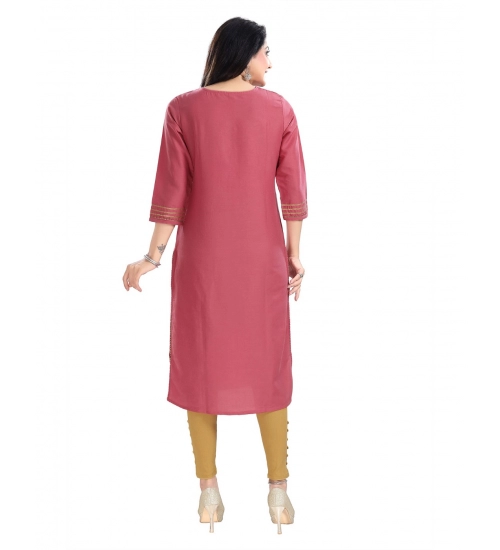 Generic Women's 3/4th Sleeve Silk Blend Tunic Long Kurti (Coral)