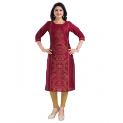 Generic Women's 3/4th Sleeve Silk Blend Tunic Long Kurti (Majenta)
