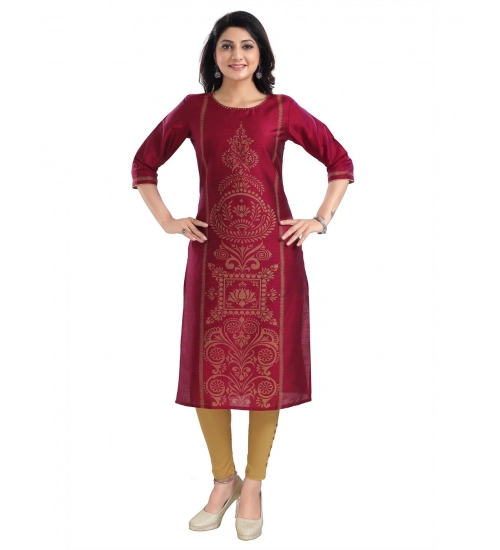 Generic Women's 3/4th Sleeve Silk Blend Tunic Long Kurti (Majenta)