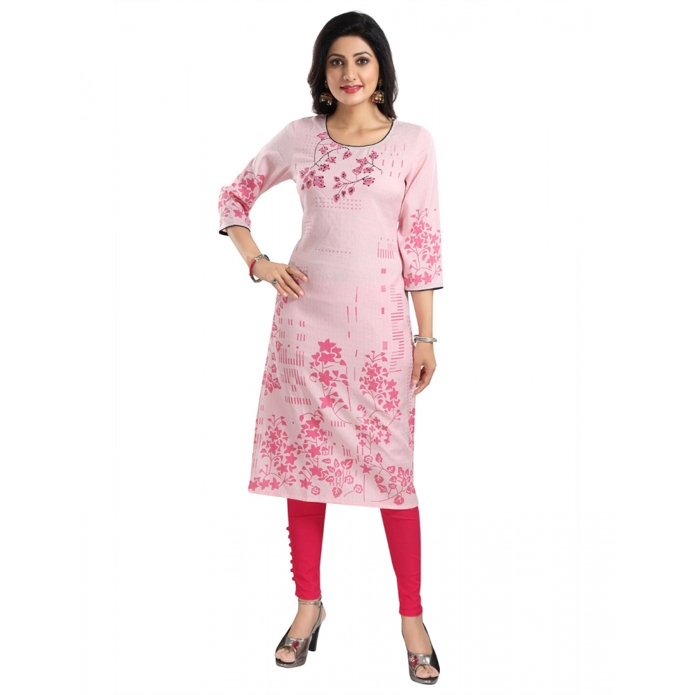 Generic Women's 3/4th Sleeve Viscose Blend Tunic Long Kurti (Pink)
