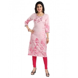 Generic Women's 3/4th Sleeve Viscose Blend Tunic Long Kurti (Pink)