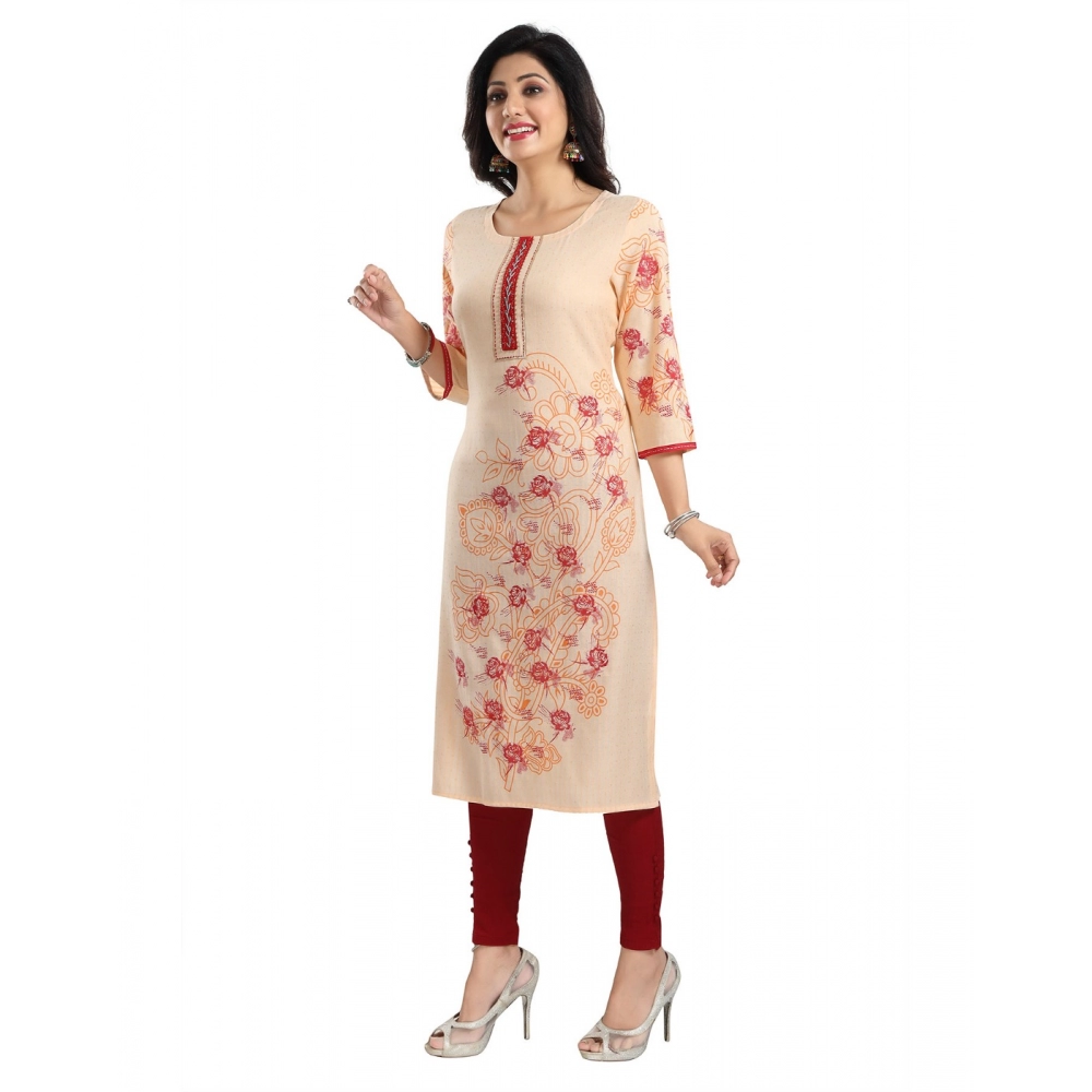 Generic Women's 3/4th Sleeve Viscose Blend Tunic Long Kurti (Pink)