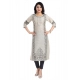 Generic Women's 3/4th Sleeve Silk Blend Tunic Long Kurti (Beige)