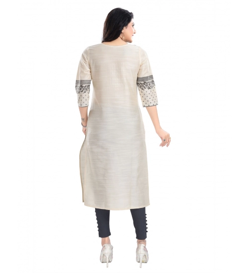 Generic Women's 3/4th Sleeve Silk Blend Tunic Long Kurti (Beige)