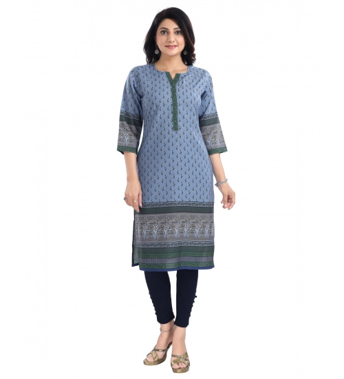 Generic Women's 3/4th Sleeve Cotton Blend Tunic Long Kurti (Blue)