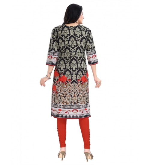 Generic Women's 3/4th Sleeve Cotton Blend Tunic Long Kurti (Black)