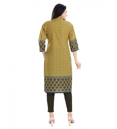 Generic Women's 3/4th Sleeve Cotton Blend Tunic Long Kurti (Yellow)
