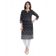 Generic Women's 3/4th Sleeve Cotton Blend Tunic Long Kurti (Black)