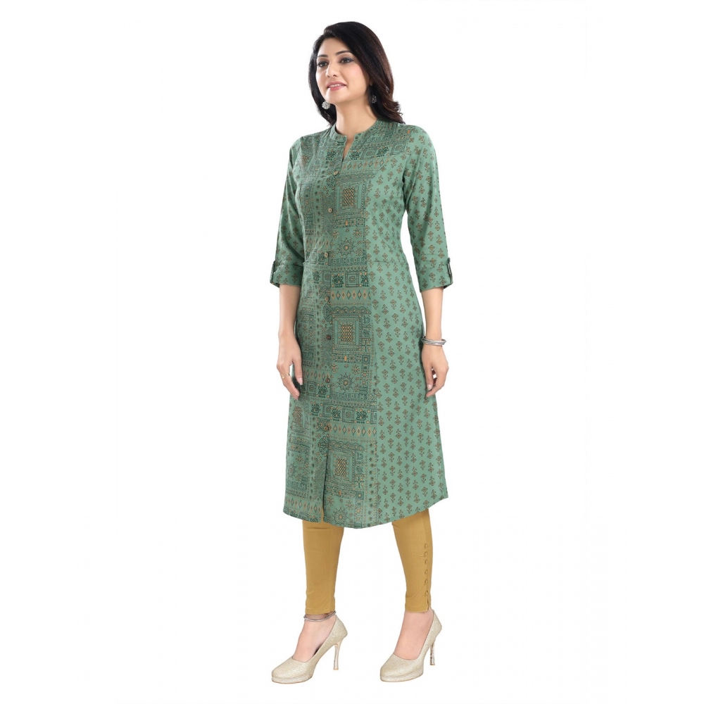 Generic Women's 3/4th Sleeve Viscose Tunic Long Kurti (Green)