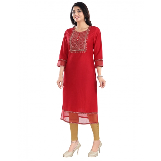 Generic Women's 3/4th Sleeve Silk Blend Tunic Long Kurti (Red)