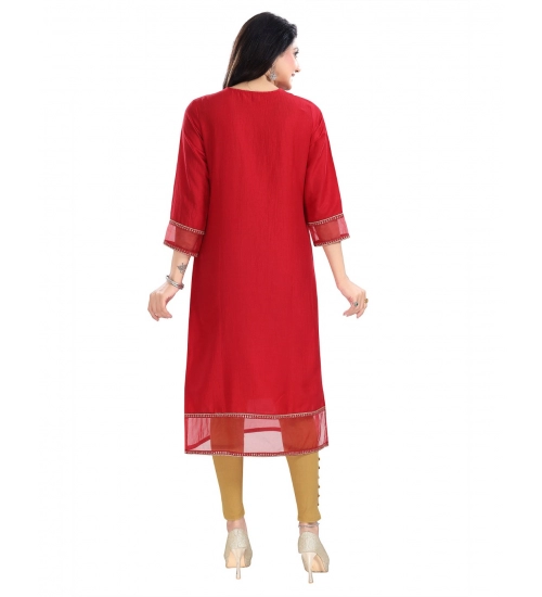 Generic Women's 3/4th Sleeve Silk Blend Tunic Long Kurti (Red)