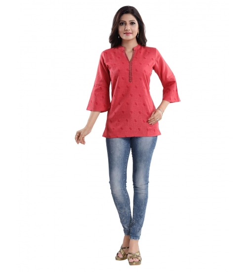 Generic Women's 3/4th Sleeve Polyester Blend Tunic Short Top (Red)