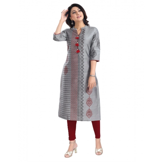 Generic Women's 3/4th Sleeve Silk Blend Tunic Long Kurti (Grey) Generic Women's 3/4th Sleeve Silk Blend Tunic Long Kurti (Grey)