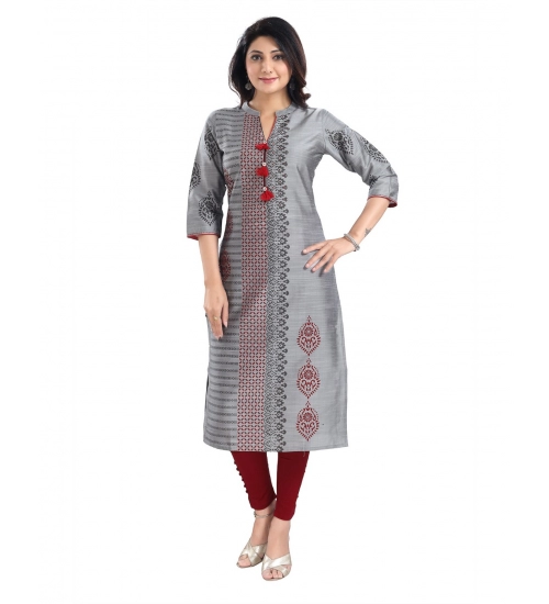Generic Women's 3/4th Sleeve Silk Blend Tunic Long Kurti (Grey)