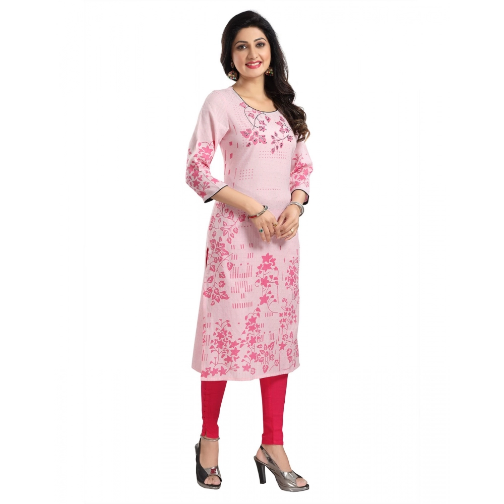 Generic Women's 3/4th Sleeve Viscose Blend Tunic Long Kurti (Pink)
