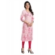Generic Women's 3/4th Sleeve Viscose Blend Tunic Long Kurti (Pink)